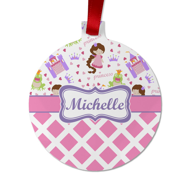 Custom Princess & Diamond Print Metal Ball Ornament - Double Sided w/ Name or Text