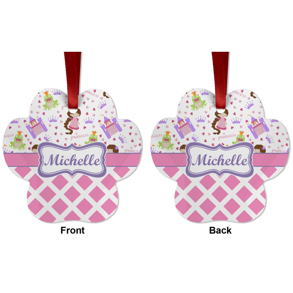 Princess & Diamond Print Metal Paw Ornament - Front and Back