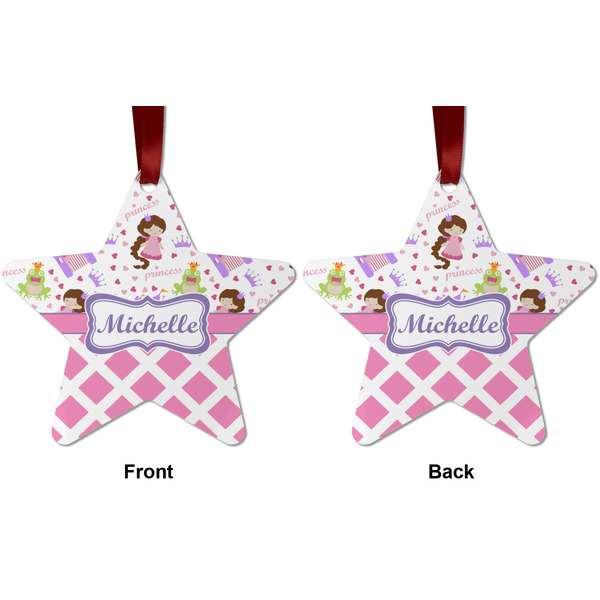 Princess & Diamond Print Metal Star Ornament - Front and Back
