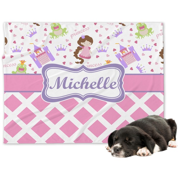 Custom Princess & Diamond Print Dog Blanket - Large (Personalized)