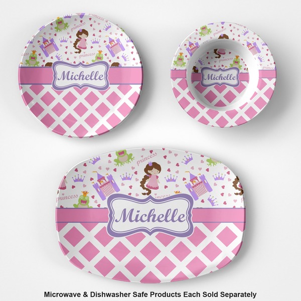 Princess & Diamond Print Microwave & Dishwasher Safe CP Plastic Dishware - Group