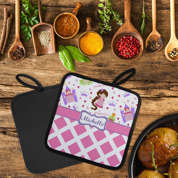 Princess & Diamond Print Neoprene Pot Holder - Set of 2  LIFESTYLE (Flatlay)