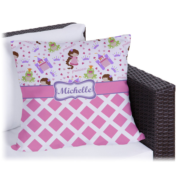 Custom Princess & Diamond Print Outdoor Pillow - 18" (Personalized)
