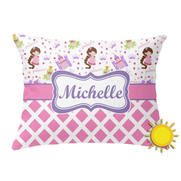 Custom Princess & Diamond Print Outdoor Throw Pillow (Rectangular) (Personalized)