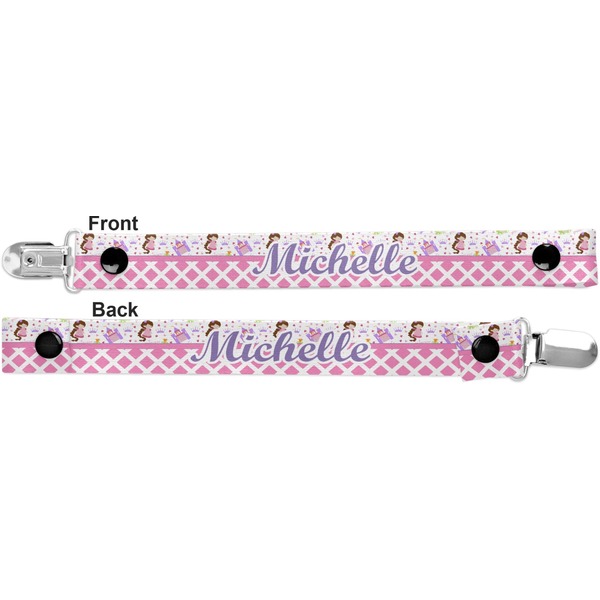 Princess & Diamond Print Pacifier Clip - Front and Back