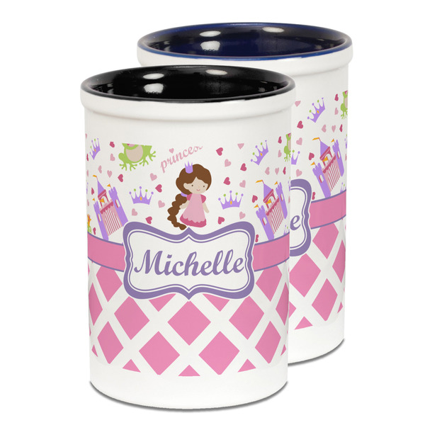 Custom Princess & Diamond Print Ceramic Pencil Holder - Large