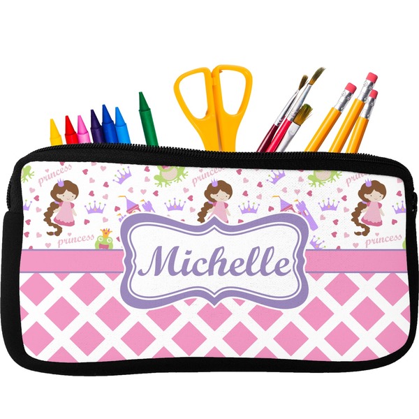 Custom Princess & Diamond Print Neoprene Pencil Case - Small w/ Name or Text