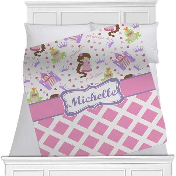 Custom Princess & Diamond Print Minky Blanket - Toddler / Throw - 60"x50" - Double Sided (Personalized)