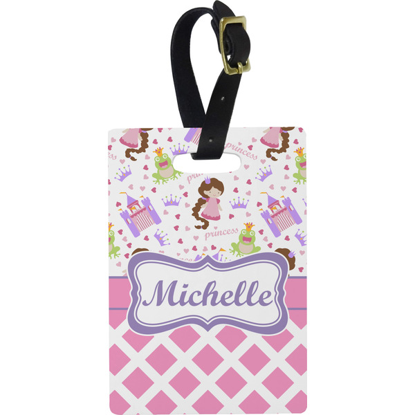 Custom Princess & Diamond Print Plastic Luggage Tag - Rectangular w/ Name or Text