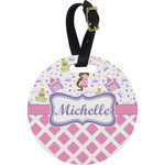 Princess & Diamond Print Plastic Luggage Tag - Round (Personalized)