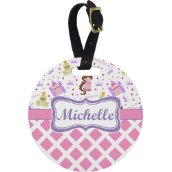Princess & Diamond Print Plastic Luggage Tag - Round (Personalized)
