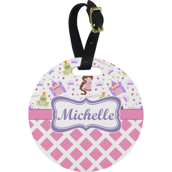 Custom Princess & Diamond Print Plastic Luggage Tag - Round (Personalized)