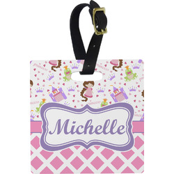 Princess & Diamond Print Plastic Luggage Tag - Square w/ Name or Text
