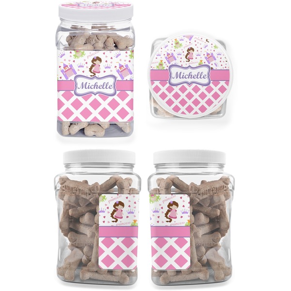 Princess & Diamond Print Pet Treat Jar - Multiple Angles
