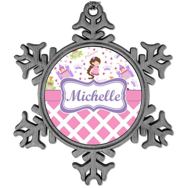 Custom Princess & Diamond Print Vintage Snowflake Ornament (Personalized)