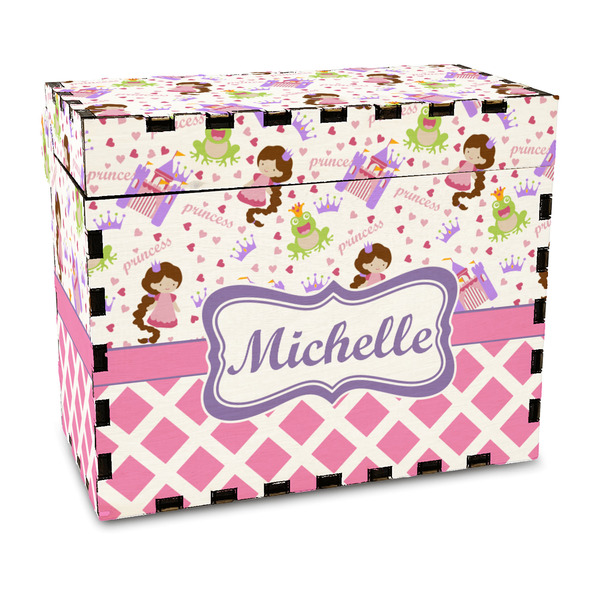 Custom Princess & Diamond Print Wood Recipe Box - Full Color Print (Personalized)
