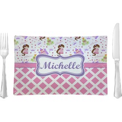 Princess & Diamond Print Rectangular Glass Lunch / Dinner Plate - Single or Set (Personalized)