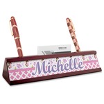 Princess & Diamond Print Red Mahogany Nameplate with Business Card Holder (Personalized)
