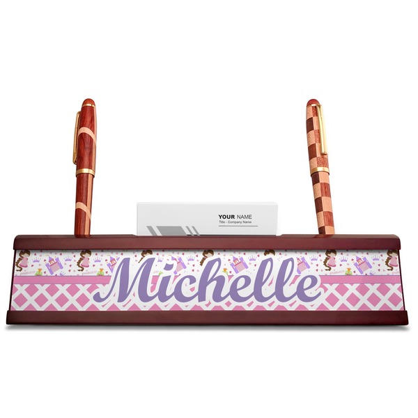 Princess & Diamond Print Red Mahogany Nameplates with Business Card Holder - Straight