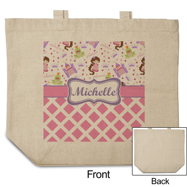 Princess & Diamond Print Reusable Cotton Grocery Bag - Front & Back View