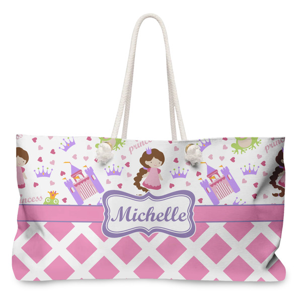 Custom Princess & Diamond Print Large Tote Bag with Rope Handles (Personalized)