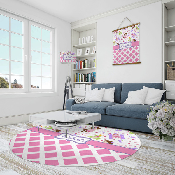 Princess & Diamond Print Round Area Rug - IN CONTEXT