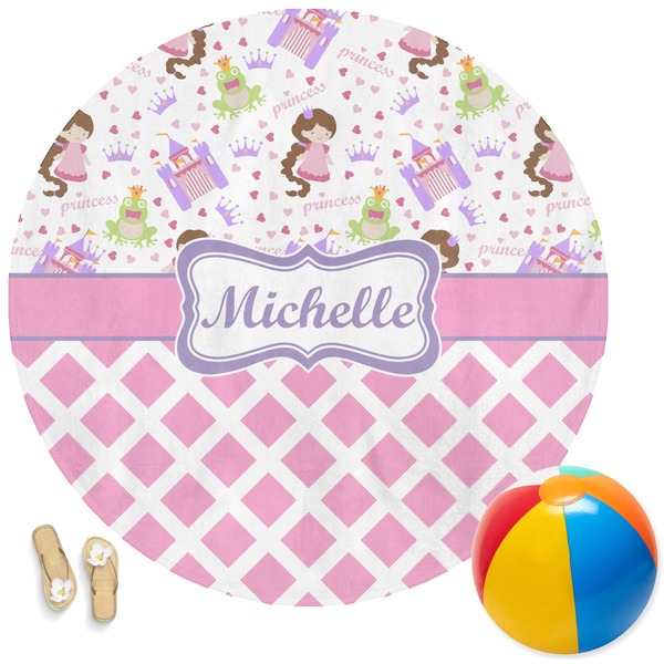 Custom Princess & Diamond Print Round Beach Towel (Personalized)