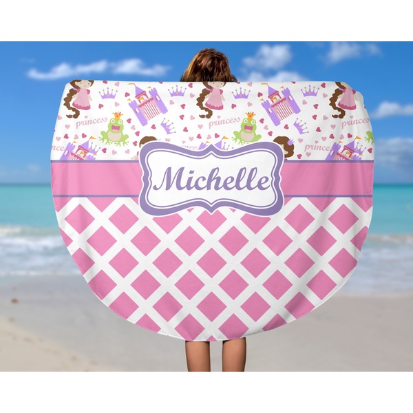 Princess & Diamond Print Round Beach Towel - In Use