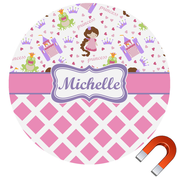 Custom Princess & Diamond Print Round Car Magnet - 6" (Personalized)