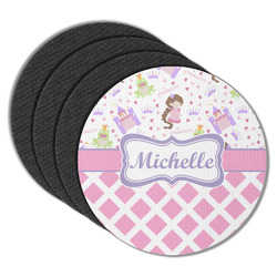 Princess & Diamond Print Round Rubber Backed Coasters - Set of 4 (Personalized)