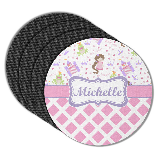 Custom Princess & Diamond Print Round Rubber Backed Coasters - Set of 4 (Personalized)