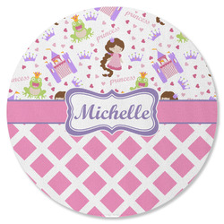 Princess & Diamond Print Round Rubber Backed Coaster (Personalized)
