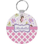 Princess & Diamond Print Round Plastic Keychain (Personalized)
