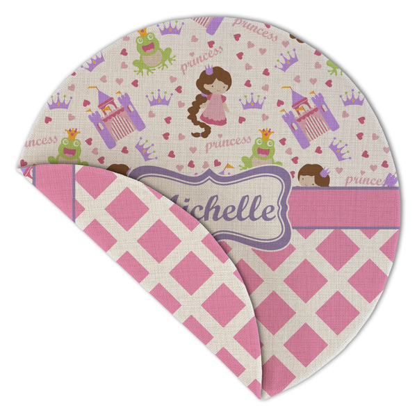 Princess & Diamond Print Round Linen Placemats - Front (folded corner double sided)