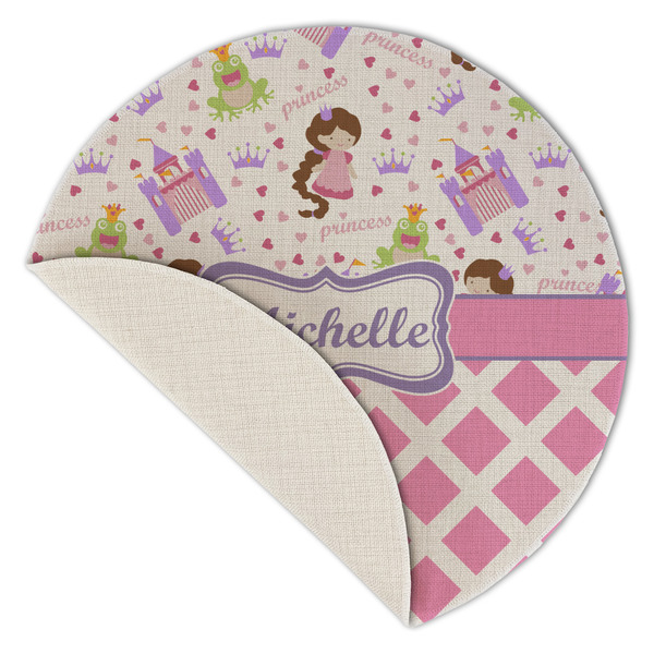 Princess & Diamond Print Round Linen Placemats - Front (folded corner single sided)