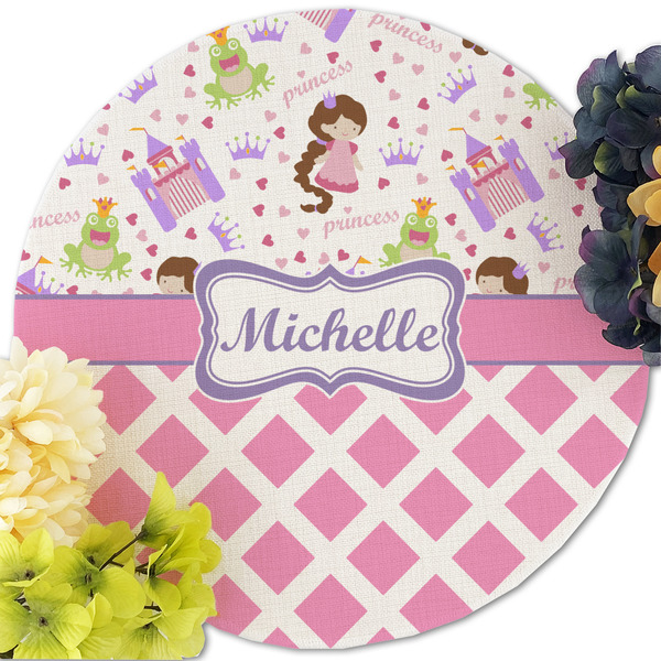Princess & Diamond Print Round Linen Placemats - Front (w flowers)