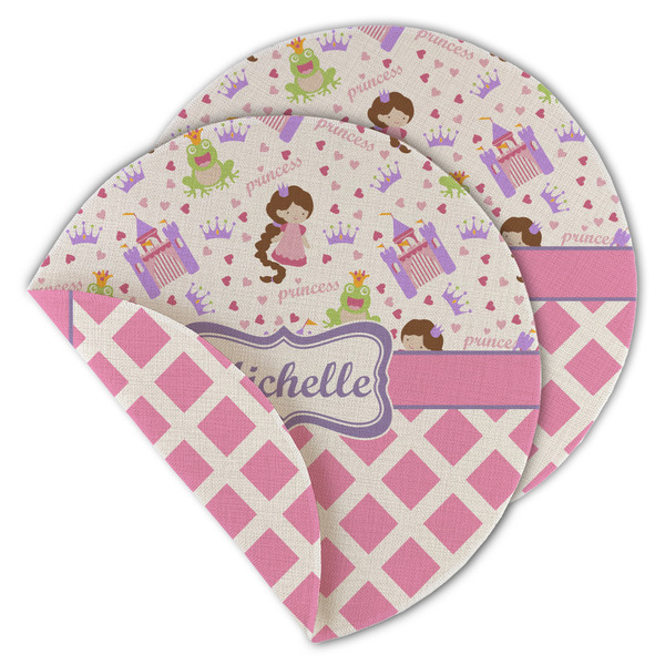 Custom Princess & Diamond Print Round Linen Placemat - Double Sided (Personalized)