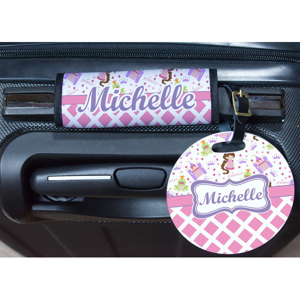 Princess & Diamond Print Round Luggage Tag & Handle Wrap - In Context