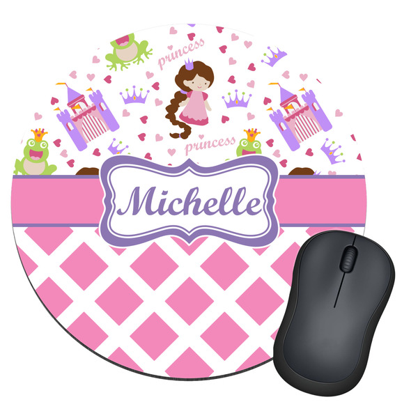 Custom Princess & Diamond Print Round Mouse Pad (Personalized)