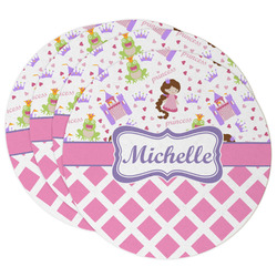 Princess & Diamond Print Round Paper Coasters w/ Name or Text