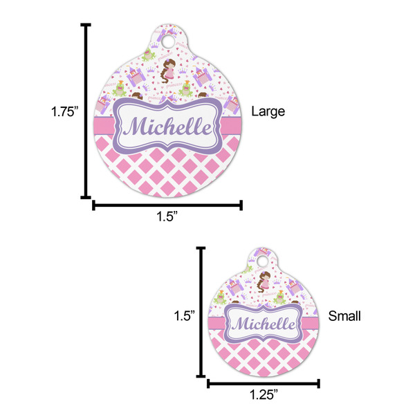 Princess & Diamond Print Round Pet ID Tag - Large - Comparison Scale