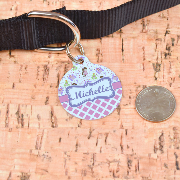 Princess & Diamond Print Round Pet ID Tag - Large - In Context