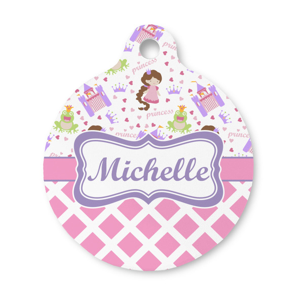 Custom Princess & Diamond Print Round Pet ID Tag - Small (Personalized)