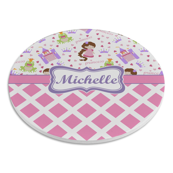 Princess & Diamond Print Round Stone Trivet - Angle View