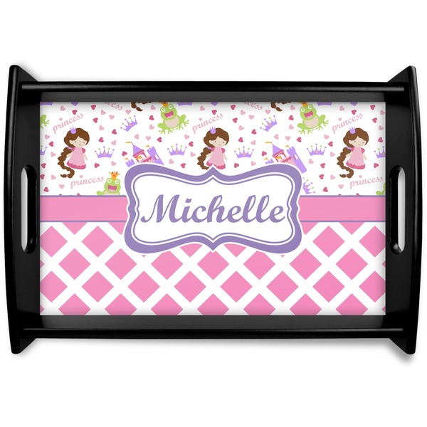 Custom Princess & Diamond Print Black Wooden Tray - Small (Personalized)