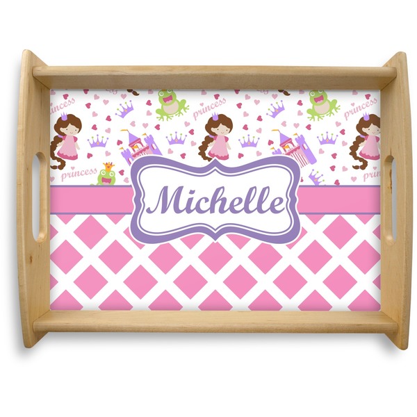 Custom Princess & Diamond Print Natural Wooden Tray - Large (Personalized)