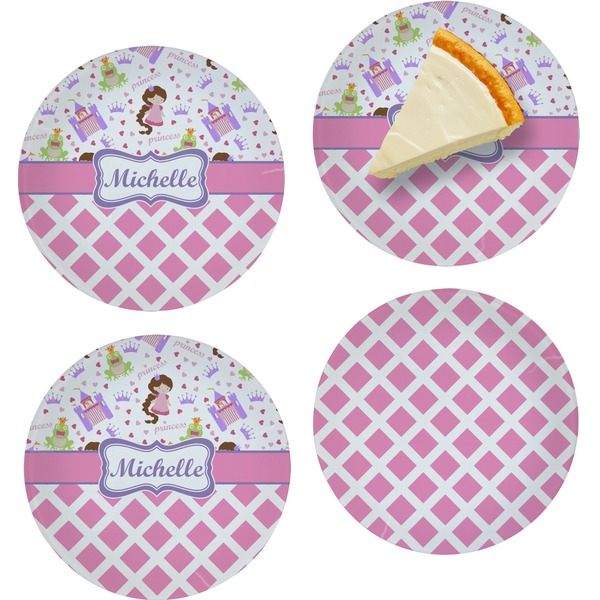 Custom Princess & Diamond Print Set of 4 Glass Appetizer / Dessert Plate 8" (Personalized)