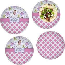 Princess & Diamond Print Set of 4 Glass Lunch / Dinner Plate 10" (Personalized)