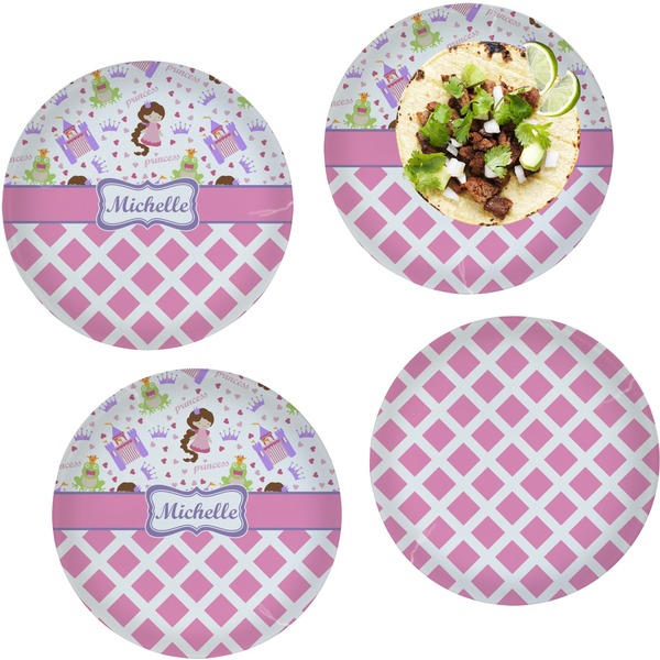 Custom Princess & Diamond Print Set of 4 Glass Lunch / Dinner Plate 10" (Personalized)
