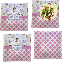 Princess & Diamond Print Set of 4 Glass Square Lunch / Dinner Plate 9.5" (Personalized)